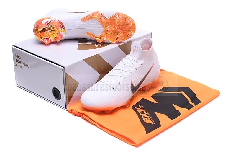 Nike Crampon De Foot Mercurial Superfly VI Elite Enfant FG Blanc Orange