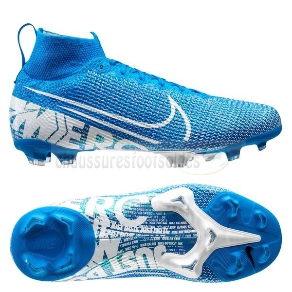 Nike Crampon De Foot Mercurial Superfly 7 Elite FG Bleu Blanc