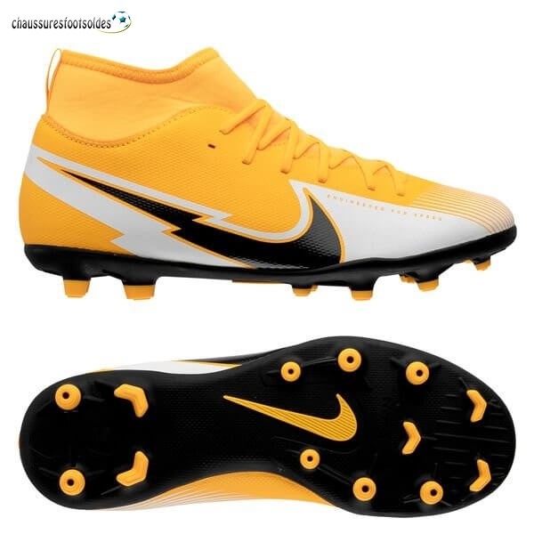 Nike Crampon De Foot Mercurial Superfly 7 Club Enfants MG Daybreak Orange Noir Blanc