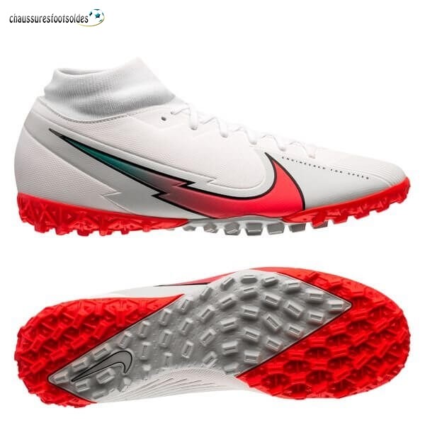 Nike Crampon De Foot Mercurial Superfly 7 Academy TF Flash Crimson Blanc