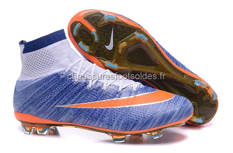 Nike Crampon De Foot Mercurial Superfly Enfants FG Blanc Bleu Orange