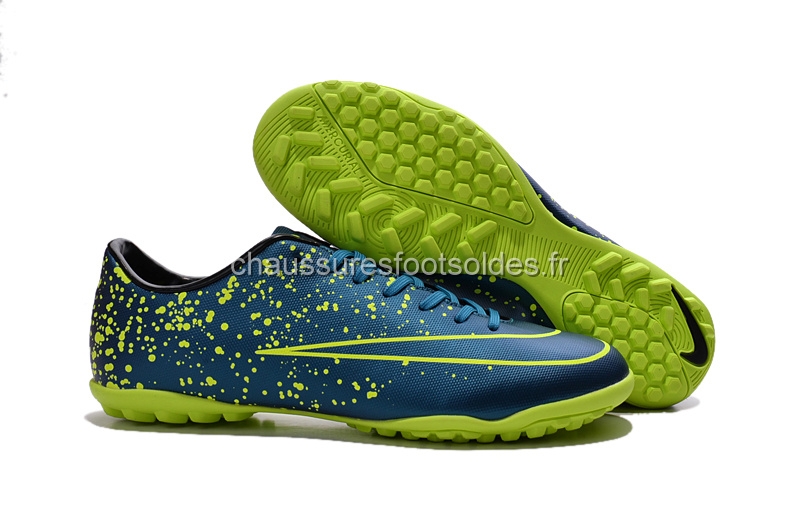 Nike Crampon De Foot Mercurial X Victory TF Bleu Profond Vert Fluorescent