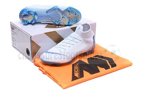 Nike Crampon De Foot Mercurial Superfly VI 360 Elite FG Blanc Bleu