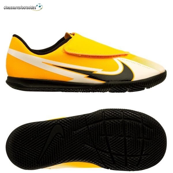 Nike Crampon De Foot Mercurial Vapor 13 Club Velcro Enfants IC Daybreak Orange Noir Blanc