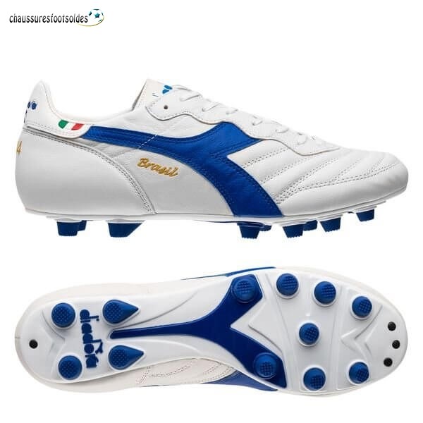 Diadora Crampon De Foot Brasil Italy Original MD PU FG Blanc Bleu