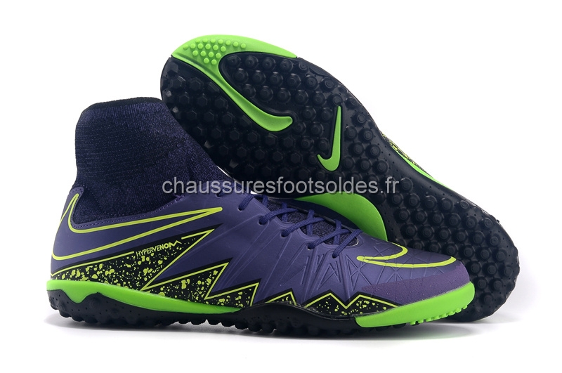 Nike Crampon De Foot HyperVenom Alto TF Violet Vert Fluorescent Noir