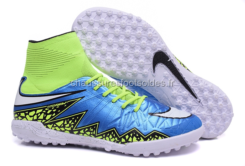 Nike Crampon De Foot HyperVenom II Alto TF Vert Fluorescent Bleu Blanc