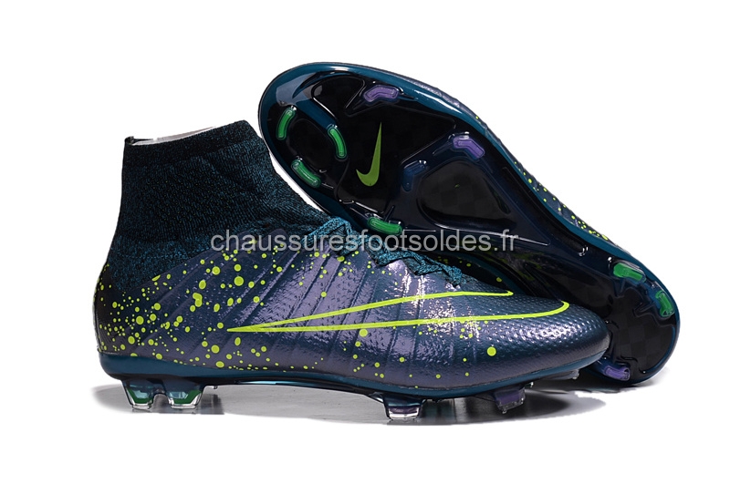 Nike Crampon De Foot Mercurial Superfly Enfants FG Noir Bleu Vert Fluorescent